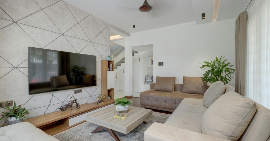 A quiet living space designed to reduce auditory distractions through environmental design elements.