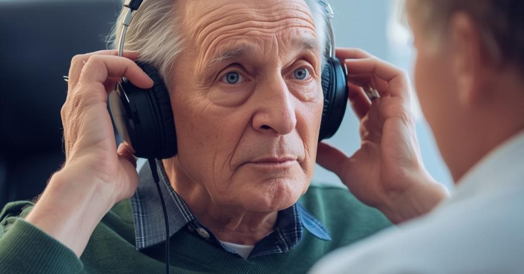 Older adult noticing early symptoms of hearing loss during conversation