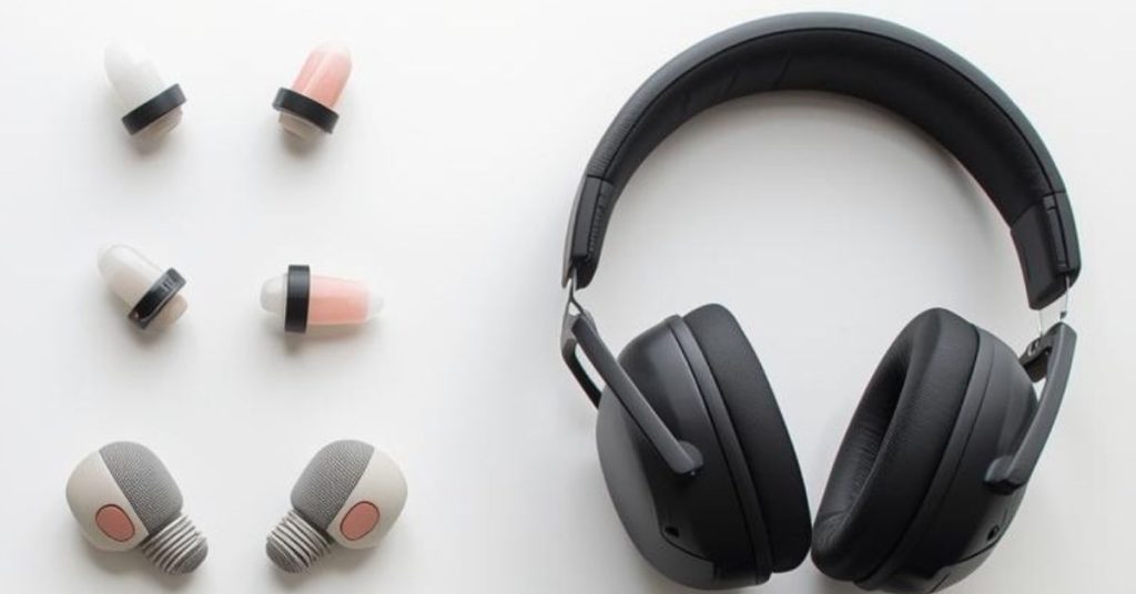 Person checking the fit of hearing protection devices at home.