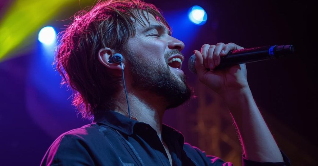 Musician using hearing protection while performing