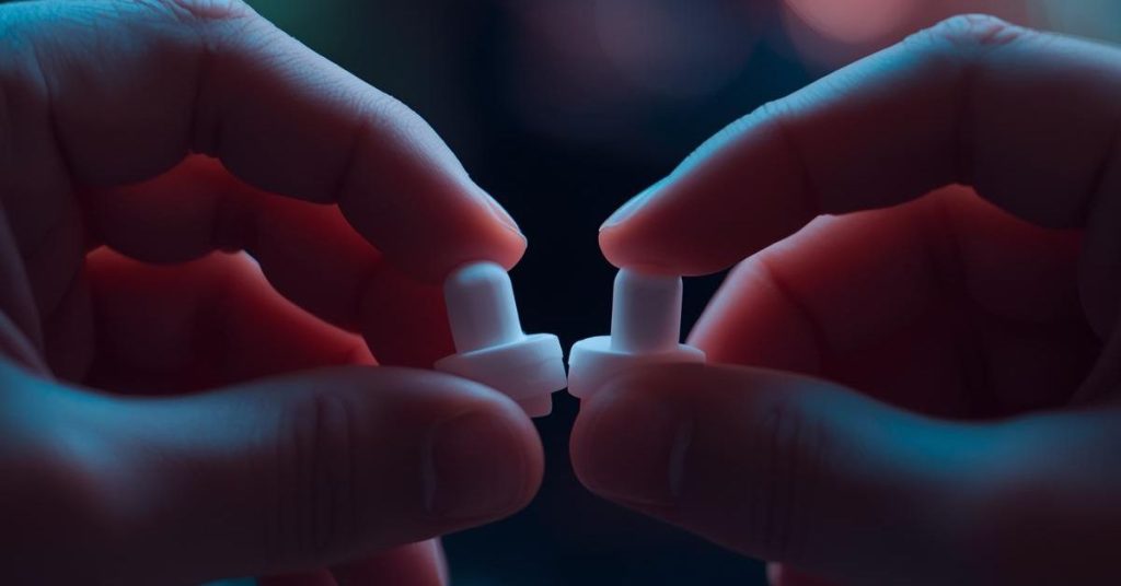 Adult using hearing protection to prevent noise-induced hearing loss