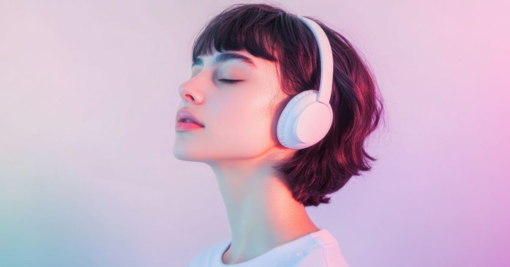 Adult practicing safe headphone listening habits