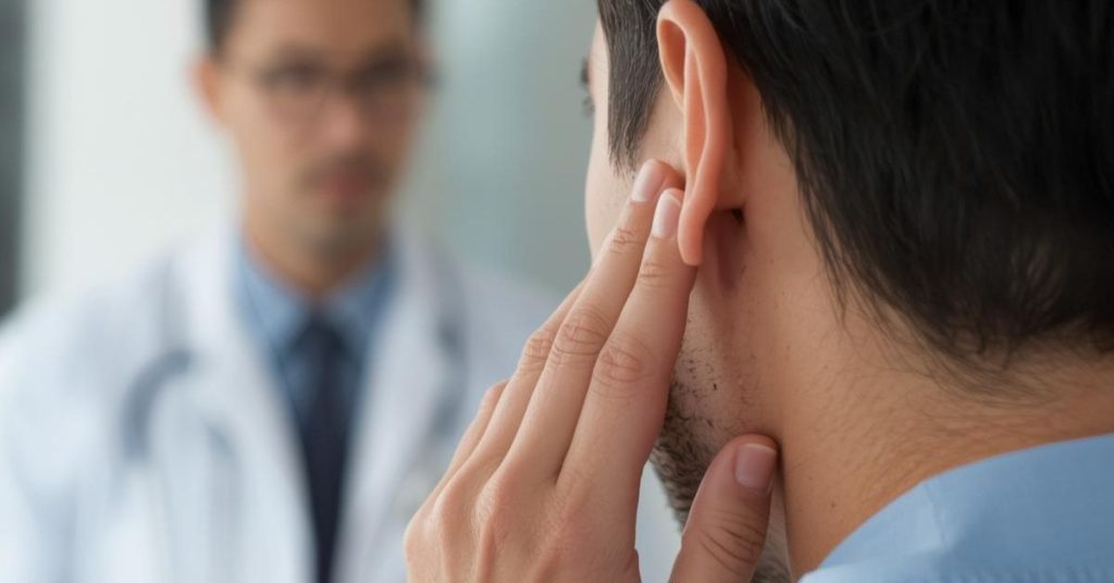 Adult experiencing sudden hearing loss during an emergency situation