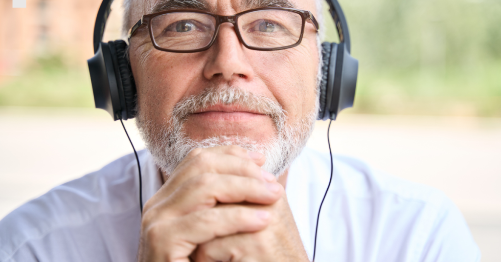 Man experiencing tinnitus relief through sound therapy