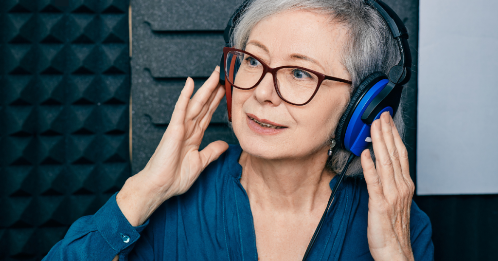 Senior adult undergoing a hearing test with an audiologist