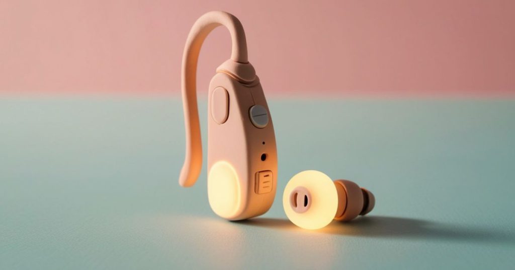 Modern noise-reducing hearing aids designed for clearer listening in noisy environments