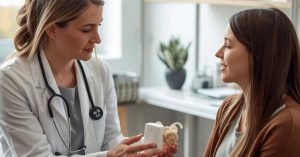 Cochlear implant being explained to patient