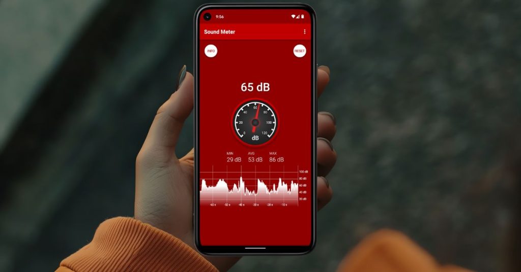 Smartphone decibel meter app measuring sound levels