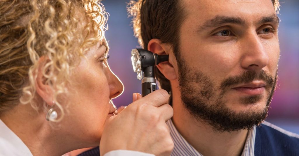 Older adult learning about hearing loss causes and prevention