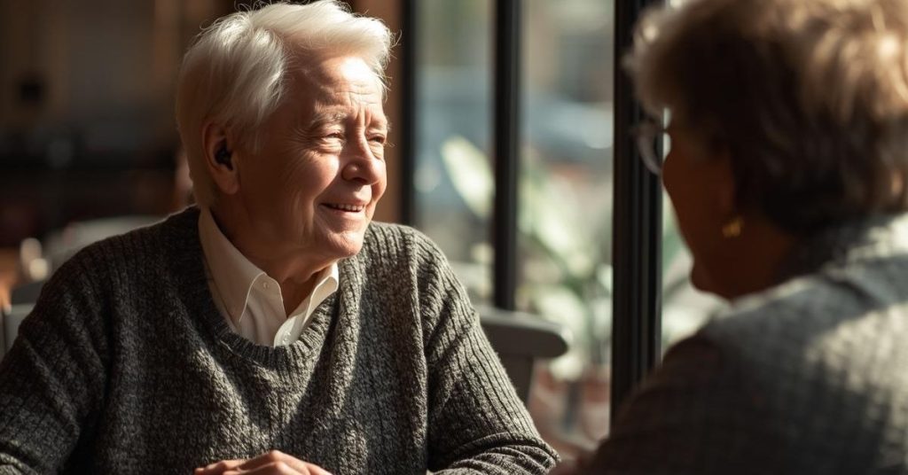 Person wearing hearing aids during a conversation