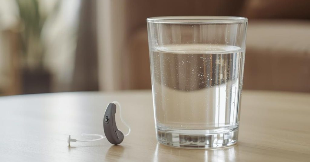 Hydration and hearing health illustration with water and inner ear