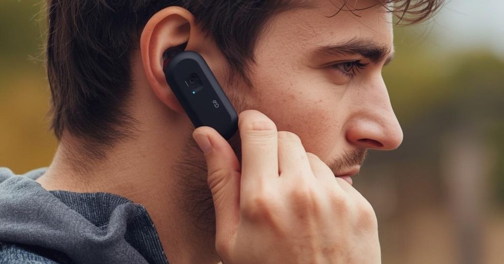 Person using a smartphone decibel meter to check daily noise exposure