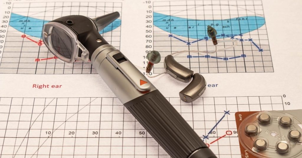 Normal hearing range shown on an audiogram chart
