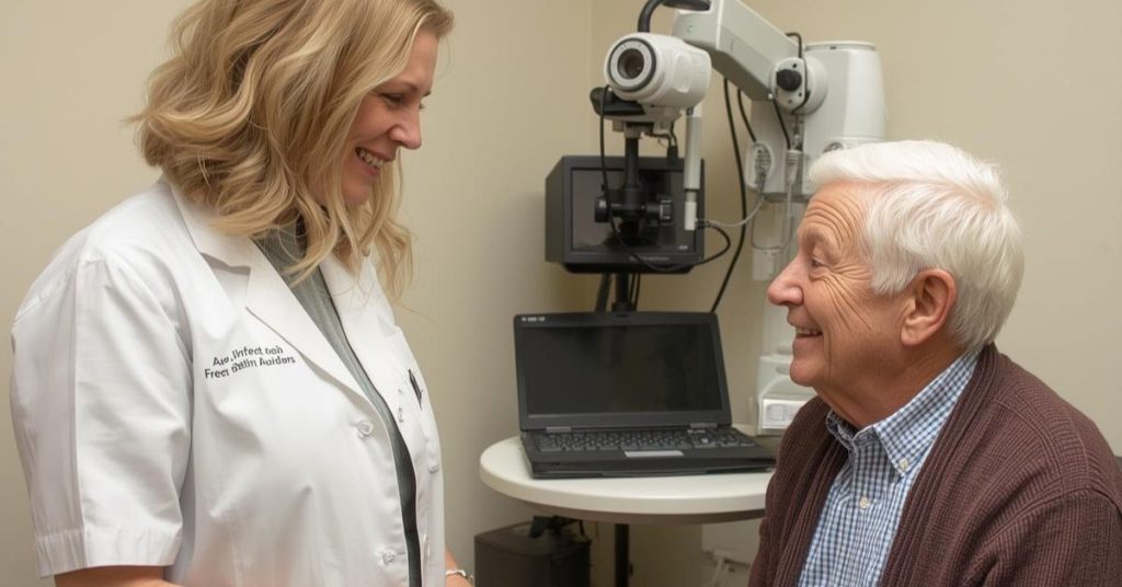 Older adult having a hearing check with an audiologist